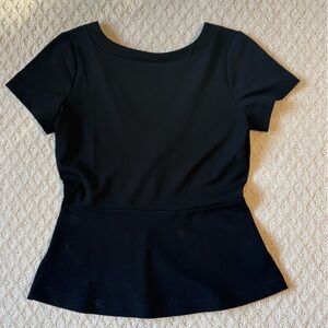 Ann Taylor Black peplum top with deep V back xs
